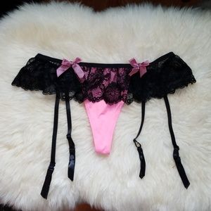 Pink Black Garter Belt Panties